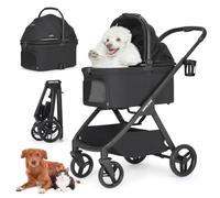 Beberoad Pets X-5 - Cochecito de lujo para mascotas para perros medianos de menos de 55 libras o 2 perros y gatos pequeños, plegable y transportador, desmontable (negro)