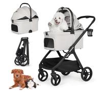 Beberoad Pets X-5 - Cochecito de lujo para mascotas para perros medianos de menos de 55 libras o 2 perros y gatos pequeños, plegable y transportador, desmontable (gris)