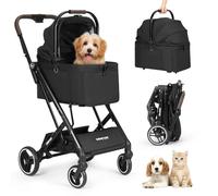 Beberoad Pets X2 - Cochecito para mascotas, cochecito para perros y gatos para mascotas pequeñas de menos de 33 libras, equipado con transportador desmontable y plegable, almohadilla impermeable y