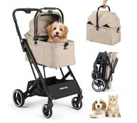 Beberoad Pets X2 - Cochecito para mascotas, cochecito para perros y gatos para mascotas pequeñas de menos de 33 libras, equipado con transportador desmontable y plegable, almohadilla impermeable y