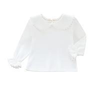 Bebés Niños Niñas Camiseta de Manga Larga de Algodón Cuello Peter Pan Cierre de Botones en la Posterior Suave Transpirable para 0-2 años - Liso Blanco Talla 3M