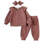 Bebés y niñas europeos y americanos, color claro, top de manga larga con mangas voladoras, pantalones y sombrero, traje de tres piezas ropa de niña, Rosa., 12-18 meses