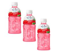 Bebida asiática Mogu Mogu sabor fresa con jelly de nata de coco 320 ml Pack 3 botellas refresco con trocitos masticables, lista para tomar