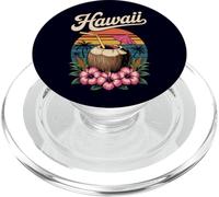 Bebida de Coco Hawaiano, Flores de Hibisco Retro Tropical al Atardecer PopSockets PopGrip para MagSafe