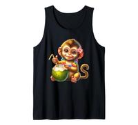 Bebida de Coco Tropical Cute Baby Monkey Camiseta sin Mangas