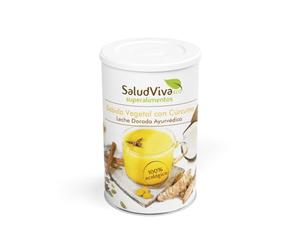 Bebida vegetal con cúrcuma eco SaludViva 320 g | leche dorada ayurvédica en polvo alta en fibra para lattes, frappés y bebidas calientes o frías sin gluten