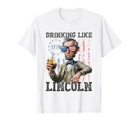 Bebiendo como Lincoln 4 de julio Abraham America Flag Camiseta