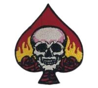 Bebuz - Parche bordado de calavera en llamas en el as de espada, parches termoadhesivos para ropa, apliques de costura para manualidades, chaquetas, vaqueros, mochilas