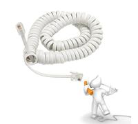 Bebykilemi Cable de teléfono en espiral de 2 m, cable de resorte RJ10 4P4C para teléfonos fijos, cable de extensión rizado blanco con conectores RJ10 duales, se estira hasta 2 m,