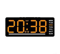 Bebykilemi Reloj de pared digital con pantalla LED, reloj despertador electrónico de gran número para oficina en casa, alimentado por USB con memoria de apagado, hora multifuncional (naranja)