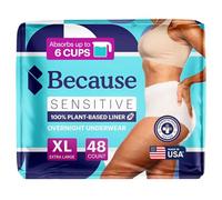 Because Ropa interior de incontinencia para adultos para pieles sensibles, para mujeres, calzoncillos desechables de primera calidad, antiolor, color blanco, XL, absorbe 6 tazas, 48 unidades (4