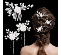 Becellen 3 Piezas Peinetas para Pelo Boda, Blanca Flores Tocado Hoja Cristal Adorno Pelo Novia Perlas Artificiales Accesorios Boda para Mujeres Niñas