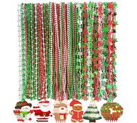 Becfupo 100 collares de cuentas de Navidad a granel, collares de cuentas de plata roja y verde con árbol de Navidad, muñeco de nieve, reno, Papá Noel, colgantes para regalos de fiesta de Navidad