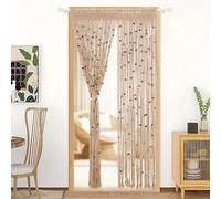 BECHAEO Cortina de Cuentas de macramé, Hecha a Mano, de algodón, para Puerta, Ventana, Cuentas de Madera, Colgante, Hippie, Divisor de habitación, Armario, Dormitorio, decoración de privacidad, 1
