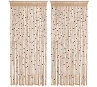BECHAEO Cortina de cuentas de macramé, hecha a mano, de algodón, para puerta, ventana, cuentas de madera, colgante, divisor de habitación, armario, dormitorio, decoración de privacidad, 2 paneles de