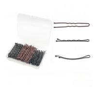 BechKCpro Juego de 150 horquillas profesionales para el cabello, 50 horquillas onduladas y 50 curvas negras (2.2 pulgadas) + 50 horquillas marrones en forma de U (2.36 pulgadas), a prueba de óxido y