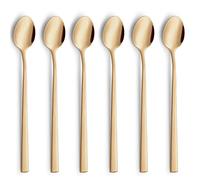 Beckmann & Rommerskirchen VISTA Juego de 6 cucharas largas/latte macchiato | PVD oro | acero inoxidable mate | cuchara larga para latte macchiato | cucharas largas | cuchara de bar