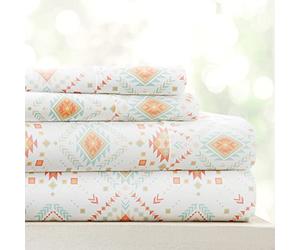 Becky Cameron Linen Market Juego de sábanas de 4 Piezas con patrón Azteca Ultra Suave, California King, Coral