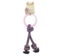 Beco Aro para Mascotas con Cuerda - Aro de Goma Natural y Cuerda de algodón Juguete para Tirar y Masticar para Perros - S - Rosa