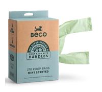 Beco Bolsas para caca de perro, 94% plástico reciclado, asas de corbata | Bolsas extra gruesas de 33 x 18 cm, a prueba de fugas, asas largas para atar fácilmente, dispensador estilo caja de pañuelos