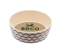 Beco Cuenco para Perro - Comida y Agua, bambú, Olas del océano, (Grande, 18,5 cm de diámetro)