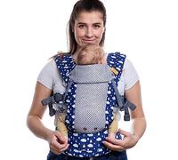 Beco Gemini Mochila Portabebés Ergonómica de 3,2 a 15,8 kg (7-35 lbs) | Posición en M, Asiento Ajustable, 100% Algodón Suave | Mochila de Porteo para Recién Nacidos y Niños Pequeños (Cool Raindrops)