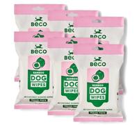 Beco Toallitas para Perros, sin plástico, 20 toallitas x 6 Paquetes de Viaje, Aroma a Coco, para Patas, Cuerpo y Trasero, toallitas de Aseo a Base de Plantas