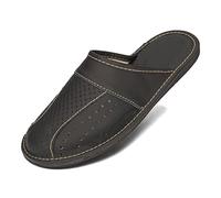 BeComfy Zapatillas de Hombre Natural Cuero Genuino Pantuflas Negro Marrón Rojo 40-50 EU (Negro, 45)