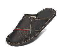 BeComfy Zapatillas de Hombre Natural Cuero Genuino Pantuflas Negro Marrón Rojo 40-50 EU (Negro Rojo, 49)