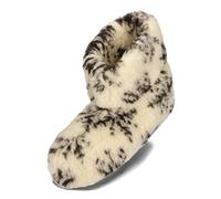 BeComfy Zapatillas para Mujer Hombre Unisex de Lana Oveja Cálido Natural Pantuflas Casa Bota Invierno Negro Grafito Cremoso Leo 36-46 EU (42 EU, Blanco-Gris)