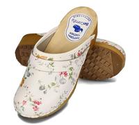 BeComfy Zuecos de Mujer Zapatos de Madera con Suela de Madera Estrellas Flores de Colores Azul Blanco 35 36 37 38 39 40 41 EU (Flores Multicolores, 35)