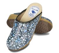 BeComfy Zuecos de Mujer Zapatos de Madera con Suela de Madera Estrellas Flores de Colores Azul Blanco 35 36 37 38 39 40 41 EU (Negro Azul, 39)