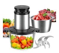 Becontrip Picadora Eléctrica de Alimentos 500W, 2 Velocidades + 2 Tazones (Vidrio 2L + Acero 2L), 4 Cuchillas Inoxidables - con Motor Cobre Tritura Mini Food Processor Para Carne/Hielo/Vegetales