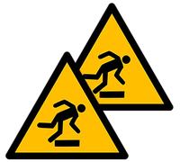 Becral - Pegatina Obstáculo a nivel de piso/Señal Triángulo W007 homologado, ASR A1.3, DIN EN ISO 7010 poliéster Amarillo negro (150mm - 2 unidades)