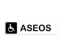 Becral® - Señal adhesiva de PVC ASEOS MINUSVALIDOS | Placa puerta PVC BLANCO | Señal informativa | Cartel Puerta 200X50mm