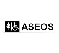 Becral® - Señal adhesiva de PVC ASEOS MUJER/MINUSVALIDOS | Placa puerta PVC BLANCO | Señal informativa | Cartel Puerta 200X50mm