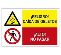 Becral®- Señal combinada ¡PELIGRO! CAIDA DE OBJETOS/PROHIBIDO ALTO NO PASAR de 600X400mm PVC0.7mm (ref.FRD4300609)
