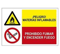 Becral®- Señal combinada ¡PELIGRO! MATERIAS INFLAABLES/PROHIBIDO FUMAR Y ENCENDER FUEGO de 600X400mm PVC0.7mm (ref.FRD4300018)