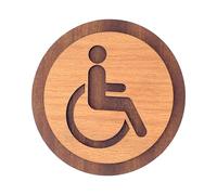 Becral - Señal de baño Unisex con Accesibilidad para Personas con Discapacidad - Madera Natural 12 cm - Diseño Minimalista para Puertas de Aseo Mod.826