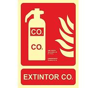 Becral® - Señal luminiscente EXTINTOR CO2 PVC 1 Clase A 210X300mm homologado cumple CTE, RIPCI nueva legislación (ref.A00406)