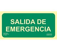 Becral® - Señal luminiscente SALIDA DE EMERGENCIA PVC 1mm Clase A 150X300mm homologado CTE, RIPCI nueva ley ref.A13406