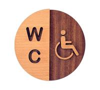 Becral - Señal WC Unisex con Accesibilidad para Personas con Discapacidad - Madera Natural 12 cm - Diseño Minimalista para Puertas de Aseo Mod.836