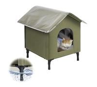 Becuddler Casa para gatos al aire libre, refugio para gatos salvajes resistente a la intemperie con puerta de escape, casa elevada impermeable para mascotas con almohadilla suave, cubierta de PVC,