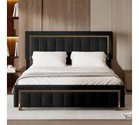 Bed, coffre, Double, Cadre de en Velours Avec Rangement, King-Size hydraulique rembourré Avec tête de, Supports à Lattes en Bois, Noir, facile à Monter S1t5U2
