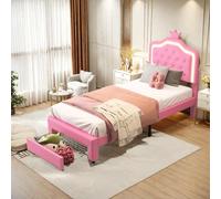 Bed rembourré Avec éclairage LED. Simple Avec tiroirs de Rangement, Cadre de Avec tête de réglable en Hauteur et sommier à Lattes. Blanc, polyuréthane, rangements, DDWE. 6S2t9U