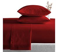 Bed Sheets 4 Piece Set, 100% Egyptian Cotton & 600 Thread Count, Soft and Fully Elasticized 40 CM Deep Pocket Fitted Sheet, Durable and Wrinkle-Free Bedding Sheets - Burgundy Solid King Size