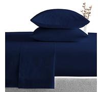 Bed Sheets 4 Piece Set, 100% Egyptian Cotton & 600 Thread Count, Soft and Fully Elasticized 40 CM Deep Pocket Fitted Sheet, Durable and Wrinkle-Free Bedding Sheets - Navy Blue Solid Emperor Size