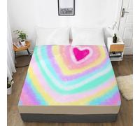 Bed Sheets Corazón Amarillo Verde Sabana Bajera Protector Cama Transpirable Cubre Colchon Lavable Sabana Bajera 200x200 Funda Colchon Microfibra Cubrecolchon Elastico Ajustable Juego de Sabanas