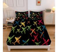 Bed Sheets Negro Sabanas Bajeras 150x200cm Microfibra Cubre Colchon Transpirable Funda Colchon 30cm Profundidad, Dibujos Animados Juguetes Avión Colorido Cama 150 Mattress Protector