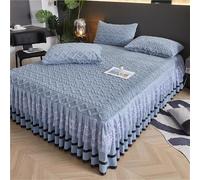 Bed Skirt Queen with 18 Inch Drop Thickened Dust Warm Super Soft Velvet Ruffle Mattress Protectors in Winter(Dark Blue,200x220cm)